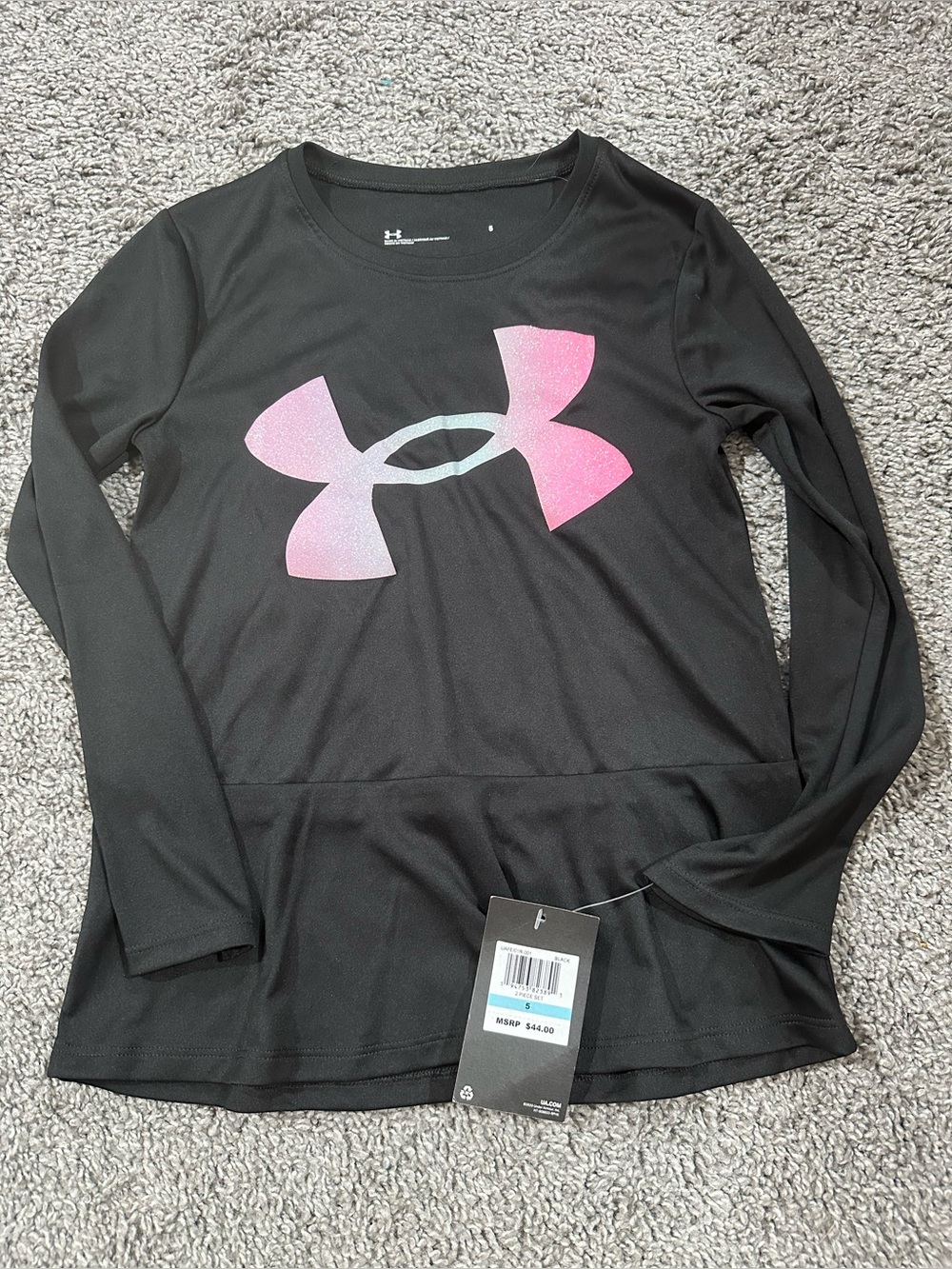 New Under Armour Girls Long Sleeve Short with Multicolored Glitter Logo Size 5